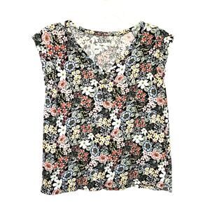 Loft Linen Floral Tee Womens Small Multicolor Floral Henley Fairy Western